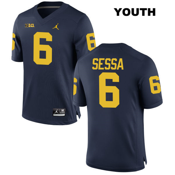 Youth NCAA Michigan Wolverines Michael Sessa #6 Navy Jordan Brand Authentic Stitched Football College Jersey BW25H37SL